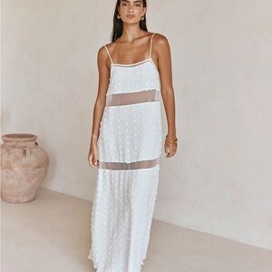 Sabo Skirt White Sheer Maxi Dress with Pom Detail